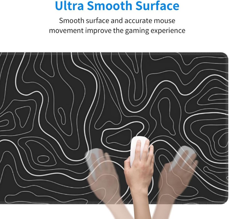 Brecoy Extended Gaming Mouse Pad, Large Gaming Mouse Waterproof with Stitched Edges, Non-Slip Desktop Pad for Home and Office, Level Up Your 31.5x11.8 Inch… (Black Topographic) - Image 4
